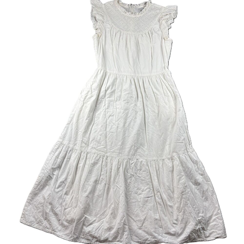 Greylin Anthropologie Midi Dress Eyelet Tiered Graduation White Small L297